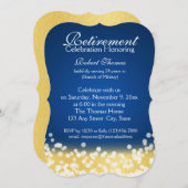 Blauw en Goud Sparkle Lights Retirement Party Kaart (Voorkant / Achterkant)