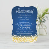 Blauw en Goud Sparkle Lights Retirement Party Kaart (Staand voorkant)
