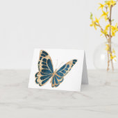 Blauw en Goud Speciale Vlinder BLANK Kaart (Gele Bloem)