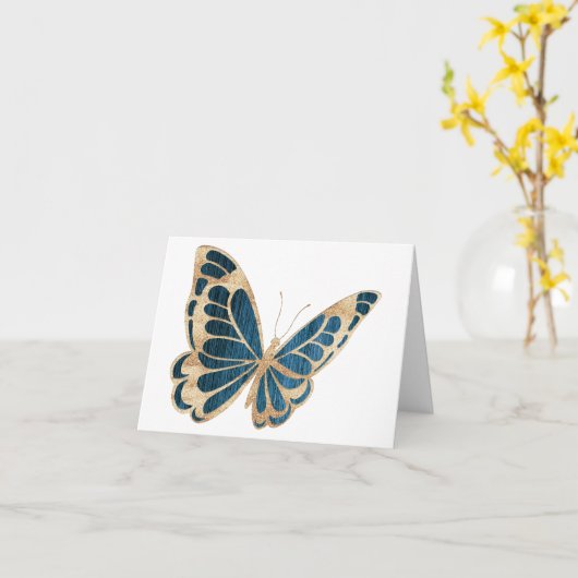 Blauw en Goud Speciale Vlinder BLANK Kaart (Gele Bloem)