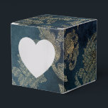 Blauw en Goud  Sprookjesdamastpatroon Bedankdoosjes<br><div class="desc">Grungy  damast gunst doos in accenten van faux goud en blauw.</div>