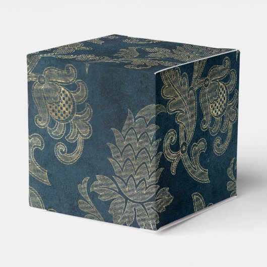 Blauw en Goud Sprookjesdamastpatroon Bedankdoosjes (Achterkant)