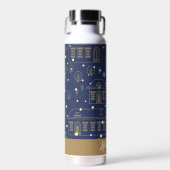 Blauw en Goud Stadslandschap Kerstvakantie Waterfles (Voorkant)