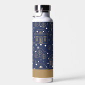 Blauw en Goud Stadslandschap Kerstvakantie Waterfles (Rechts)