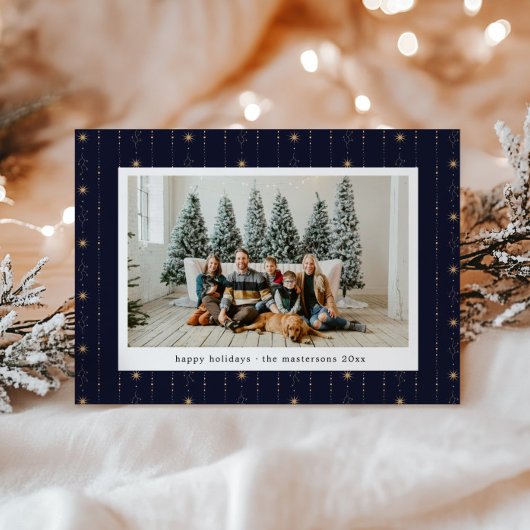 Blauw en Goud Sterren Wallpaper Foto Vakantie Kaar Feestdagenkaart