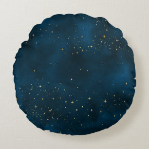 Blauw en Goud Sterrennacht  Rond Kussen