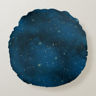 Blauw en Goud Sterrennacht  Rond Kussen