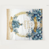 Blauw en Goud Sweet 16 Verjaardagsfeestje Achtergr Wandkleed (Voorkant (horizontaal))