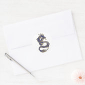 Blauw en Goud Tattoo Dragon Ronde Sticker (Envelop)