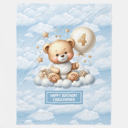 Blauw en goud teddydeken voor 4e verjaardagscadeau fleece deken (Voorkant)