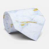 Blauw en goud textuur op chic wit marmer stropdas (Opgerold)