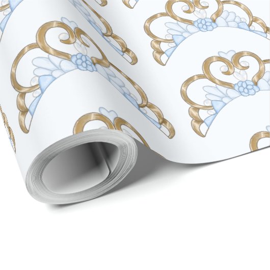Blauw en Goud Tiara inpakpapier (Rol Hoek)