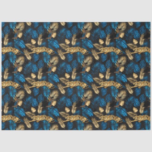 Blauw en Goud Tijger Serie Ontwerp 3 Tissuepapier (Voorkant)