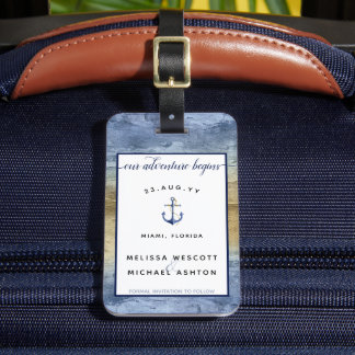 Blauw en Goud Trouwen Save the Date Bagagelabel