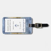 Blauw en Goud Trouwen Save the Date Bagagelabel (Voorkant horizontaal)