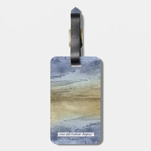 Blauw en Goud Trouwen Save the Date Bagagelabel (Achterkant verticaal)