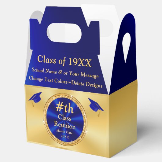 Blauw en Goud, Uniek, Klasse Reünie gunsten, Dozen Bedankdoosjes (Geopend)
