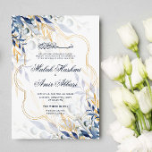 Blauw en goud verlaat islamitische moslimbruiloft kaart