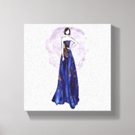 Blauw en Goud Verpakt Canvas Afdruk