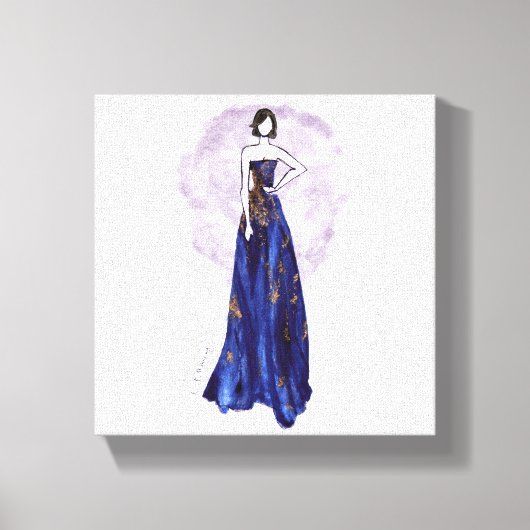 Blauw en Goud Verpakt Canvas Afdruk (Voorkant)