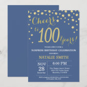 Blauw en Goud Verrassing 100ste Verjaardag Diamant Kaart (Voorkant / Achterkant)