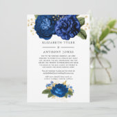 Blauw en goud vintage bloemendesign gereduceerde g aankondiging (Staand voorkant)