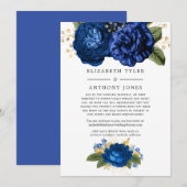 Blauw en goud vintage bloemendesign gereduceerde g aankondiging (Voorkant / Achterkant)