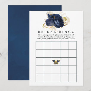 Blauw en Goud Vintage Bruidsdouche Bingo Kaart