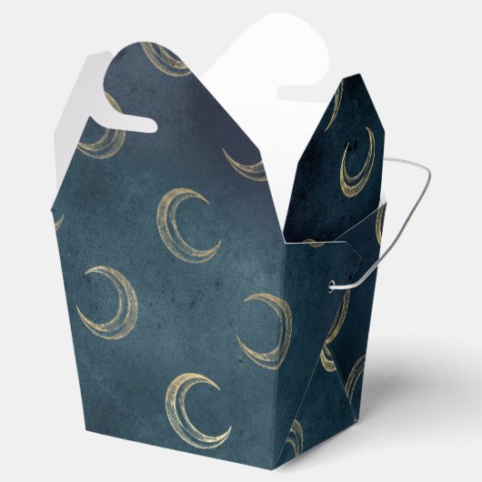 Blauw en goud vintage maanpatroon bedankdoosjes (Geopend)