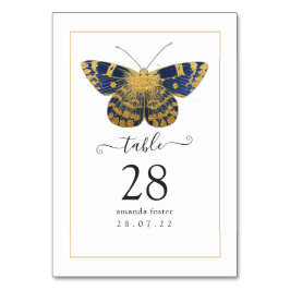 Blauw en Goud Vintage Roos en Vlinder Kaart