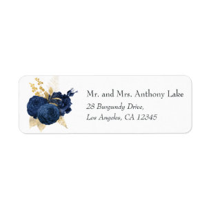 Blauw en goud vintage sjofele rozen bruiloft etiket