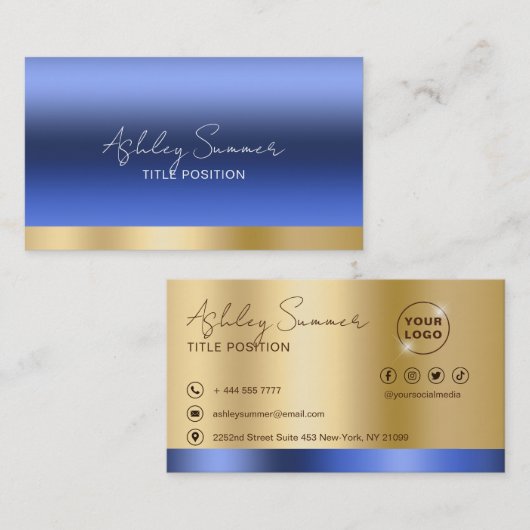 Blauw en goud visitekaartje (Voorkant / Achterkant)