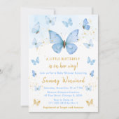 Blauw en Goud Vlinder Baby shower Kaart (Voorkant)