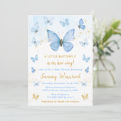 Blauw en Goud Vlinder Baby shower Kaart (Staand voorkant)