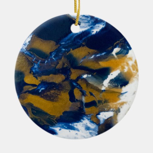 Blauw en goud vloeibaar marmer kunst keramisch ornament (Voorkant)