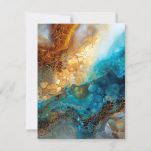 Blauw en Goud Vloeibare Kunst Abstract Briefkaart