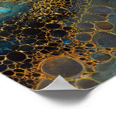 Blauw en Goud Vloeibare Kunst Abstract Poster (Hoek)