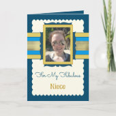 Blauw en goud voegen foto-nichtverjaardag toe kaart (Voorkant)