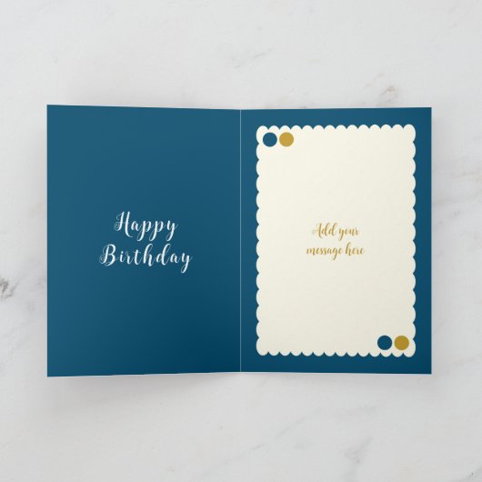 Blauw en goud voegen foto-nichtverjaardag toe kaart (Binnen)