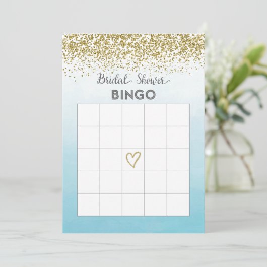 Blauw en Goud Vrijgezellenfeest Bingo Kaart (Staand voorkant)
