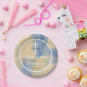 Blauw en Goud Waterverf Baby Boy Doop Papieren Bordje (Feest)