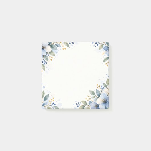 Blauw en goud waterverf bloem kader post-it® notes (Voorkant)