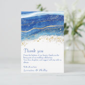 Blauw en Goud Waterverf bruiloft bedankkaart (Staand voorkant)