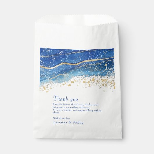 Blauw en Goud Waterverf bruiloft bedankkaart Bedankzakje (Voorkant)