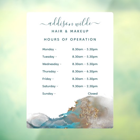 Blauw en goud Waterverf Ink tijdens kantooruren Raamsticker (Vel 3)