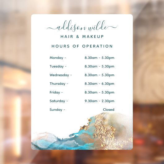 Blauw en goud Waterverf Ink tijdens kantooruren Raamsticker (Vel 2)