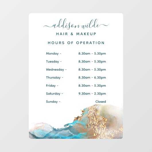 Blauw en goud Waterverf Ink tijdens kantooruren Raamsticker (Vel)