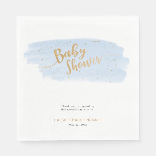 Blauw en Goud Waterverf Jongen Baby Sprinkle Servet (Voorkant)