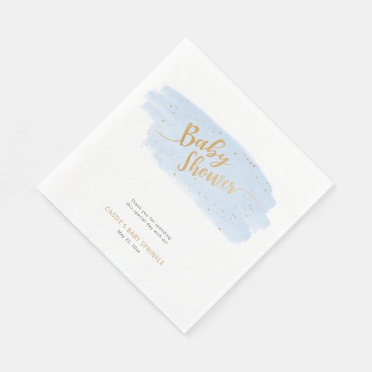 Blauw en Goud Waterverf Jongen Baby Sprinkle Servet (Hoek)