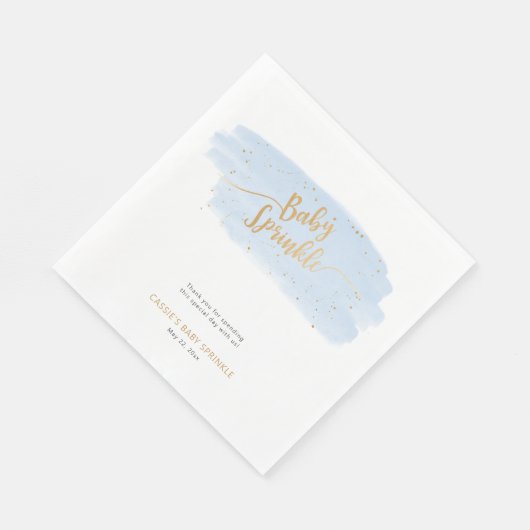 Blauw en Goud Waterverf Jongen Baby Sprinkle Servet (Hoek)